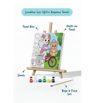 Ayıcıklı Bisiklet Boyama Tuvali – Şövaleli Boya Seti 20x20