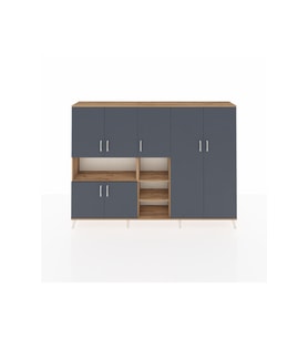Arges Dolap 13 Raflı 7 Kapaklı 220x30x163 Çam-Antrasit/Çam
