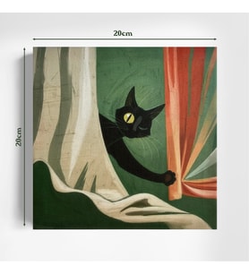 Sevimli Kara Kedi 20x20 cm Illustrasyon Kanvas Tablo – Minimal Ev Dekoru ve Hediye (Çok Renkli)