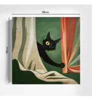 Sevimli Kara Kedi 20x20 cm Illustrasyon Kanvas Tablo – Minimal Ev Dekoru ve Hediye (Çok Renkli)