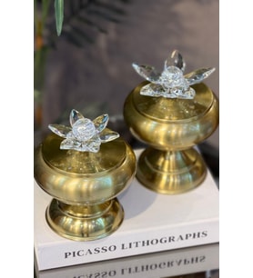 2'li Metal Ayaklı Kristal Lotus Kapaklı Şekerlik Seti (18 cm & 15 Cm) - Lüks Dekoratif Kutu
