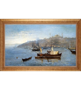 Çerçeveli Paspartulu Manzara Tablo ah1785 (Gold)