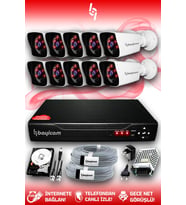 BAYICAM 10 Kameralı Kare 10 Dış Kamera Set 1 TB HDD Full HD Gece Görüşlü Güvenlik Kamerası Sistemi