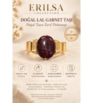 Sertifikalı Lal Garnet Taşı Doğal Taş Yüzük Gold Kaplama Bakır Kasa Ayarlanabilir
