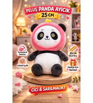 Peluş Panda Ayıcık 25 CM Kapüşonlu Sevimli Panda Oyuncak (Pembe)