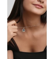 925 Ayar Gümüş Zirkon Taşlı Nazar Nazar Boncuğu Kolye -GV8501 (Gümüş)