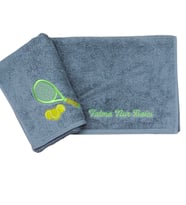 Alice Atelier İsme Özel %100 Pamuk Spor Tenis Raketi ve Topu İşlemeli Tenis Havlusu (Gri)