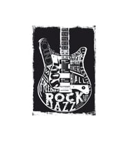 Rock Jazz Gitar Temalı Ahşap Tablo - Siyah Beyaz Müzik Poster Tasarımı