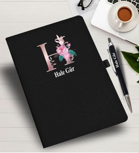 Kişiye Özel harf Tasarımlı  İsme Özel Defter ve Kalem