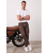 DeepSEA Erkek Slim Fit Likralı Lacivert Kargo Jogger Pantolon – İpli Bel Lastikli Paça 1601569