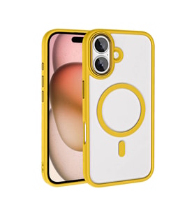 Apple iPhone 16 Plus Uyumlu Kılıf Wireless Şarj Özellikli Zore Krom M-safe Silikon Kapak (Sarı)