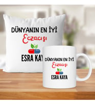 Dünyanın En İyi Eczacısı Baskılı Kişiye Özel Kupa Bardak Ve Saten Yastık