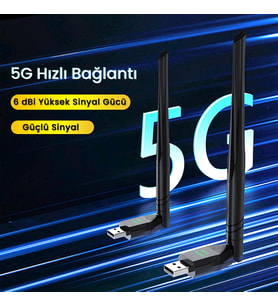 650 Mbps 2.4GHz/5GHz Dual Band Alıcı Verici USB WiFi Adaptör