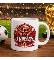 BK Gift Türkiye Taraftar Temalı Dünya Futbol Kupası Tasarımlı Beyaz Kupa Bardak-6 Tek Yürek Milli Takım Ruhu
