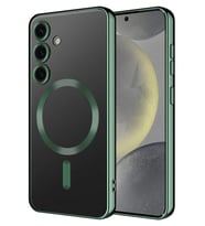Galaxy S24 Plus Kılıf Magsafe Köşeleri Renkli Lüx Şeffaf Kamera Lens Korumalı (Koyu Yeşil)