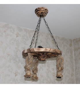 Otantik Çarşı Ahşap Halatlı Teker Avize 40 cm.  3'lü