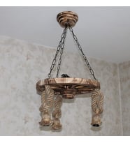 Otantik Çarşı Ahşap Halatlı Teker Avize 40 cm.  3'lü