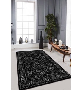 Siyah Vintage Kaymaz Tabanlı Makinede Yıkanabilir Halı RV289 - 100 x 160 cm