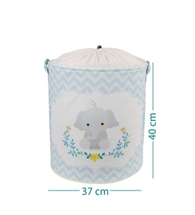 Mavi Fil Baskılı Fileli Oyuncak Çamaşır Kirli Organizer Düzenleyici Sepet 37 x 40