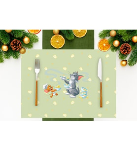 Adawall Home Green Tom & Jerry Kumaş Amerikan Servis 4'lü Set 35X50CM