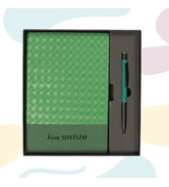 Akpınar Promosyon Premium Deri Görünümlü Defter & Kalem Hediye Seti (Orman Yeşili)
