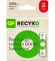Batteries ReCyko 2100 AA Kalem Ni-MH Şarjlı Pil, 1.2 Volt, 6'lı Kart