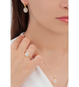 AgaKulche Oval Tasarım Gümüş Takı Seti Gold S102-GB (925)