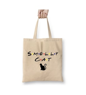 Smelly Cat Friends Kedi Beyaz Bez Çanta Uzun Saplı Alışveriş Çantası Plaj Çantası