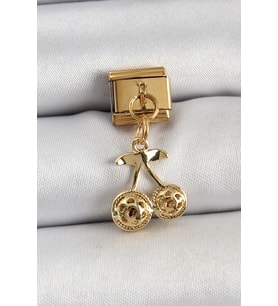 316L Çelik Sallantılı Zirkon Taşlı Fiyonk Model Gold Renk Nomination C316L Çelik Sallantılı Kiraz Model Gold Renk Nomination Charm - TJ-BC1425