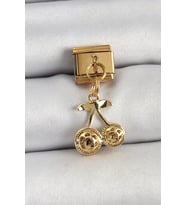 316L Çelik Sallantılı Zirkon Taşlı Fiyonk Model Gold Renk Nomination C316L Çelik Sallantılı Kiraz Model Gold Renk Nomination Charm - TJ-BC1425