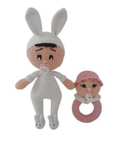 Emzikli Bebek Tavşan Seti Amigurumi Organik Oyuncak