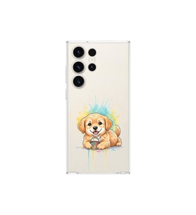 Samsung Galaxy S23 Ultra ile Uyumlu Splash Köpek Tasarımlı Şeffaf Silikon Kılıf