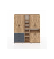 Hyperion Dolap 13 Raflı 3 Çekmeceli 6 Kapaklı 220x44x243 Çam-Çam/Antrasit