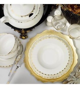 Kütahya Porselen Bone Olympos 62 Parça 9439 Desenli Yemek Takımı