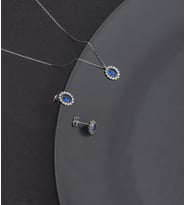 925 Ayar Gümüş Oval Safir Model Kolye Ve Küpe Takı Seti