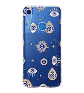 PrintiFy Huawei Y6s ile Uyumlu 1mm Slim Fit Nazar Boncuğu 5 Baskılı Şeffaf  Kılıf