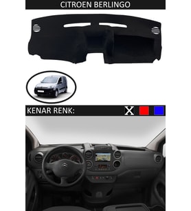 Citroen Berlingo İçin Uygun Torpido Koruma Halısı Siyah Kenar Renk Siyah