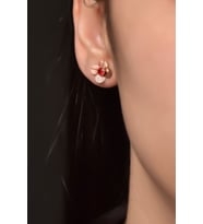 Papatya Silver 925 Ayar Gümüş Rose Kaplama Hediyeli Zirkon Doğum Taşlı Frezya Çiçeği Küpe (Kırmızı)