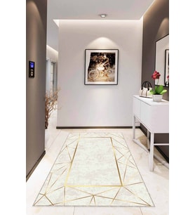 Krem Gold Çerçeveli Kaymaz Tabanlı Dekoratif Halı RV010 - 100 x 160 cm