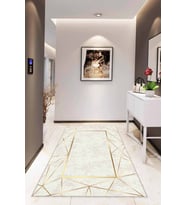 Krem Gold Çerçeveli Kaymaz Tabanlı Dekoratif Halı RV010 - 100 x 160 cm