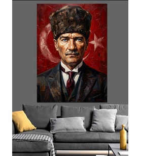 Kalpaklı Atatürk Portresi Dekoratif Kanvas - Mdf Ahşap Tablo