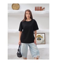 Kadın Mia İnterlok Kumaş Bisiklet Yaka Oversize T-Shirt