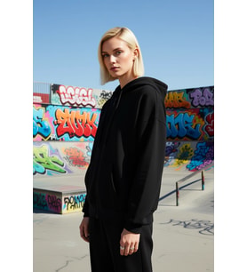 Kadın Oversize Kapüşonlu Düşük Kol Uzun Rahat Kesim Basic Fermuarlı Kalın Polarlı Örme Sweatshirt
