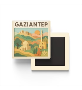 Gaziantep - Memleket Temalı - Paper Cut Art - Baskılı Buzdolap Magneti Kare - 9x9 cm