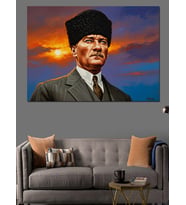 Kalpak Başlıklı Mustafa Kemal Atatürk Dekoratif Kanvas - Mdf Ahşap Tablo