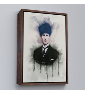Çerçeveli Atatürk Portre Tablosu Mustafa Kemal Atatürk Dikdörtgen Dekoratif Kanvas Tablo (Kahverengi)