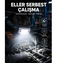 Beyaz Led Işık Sensörlü Kafa Lambası Lityum Batarya Led El Fenerli Şarjlı