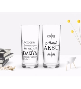 BK Gift Kişiye Özel Renkli Baskılı Gözlerin Gözlerime Değince Tasarımlı İkili Rakı Bardağı Seti-1 (Beyaz)