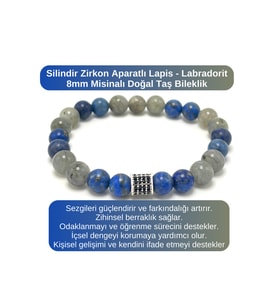 SERTİFİKALI Zirkon Aparatlı Lapis Lazuli - Labradorit - 8mm Doğal Taş Misinalı Bileklik