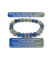 SERTİFİKALI Zirkon Aparatlı Lapis Lazuli - Labradorit - 8mm Doğal Taş Misinalı Bileklik
